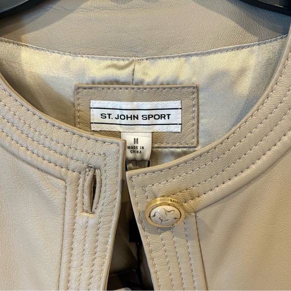 BRAND NEW!  St. John Sport beige leather button down jacket Sz. M - Picture 10 of 10